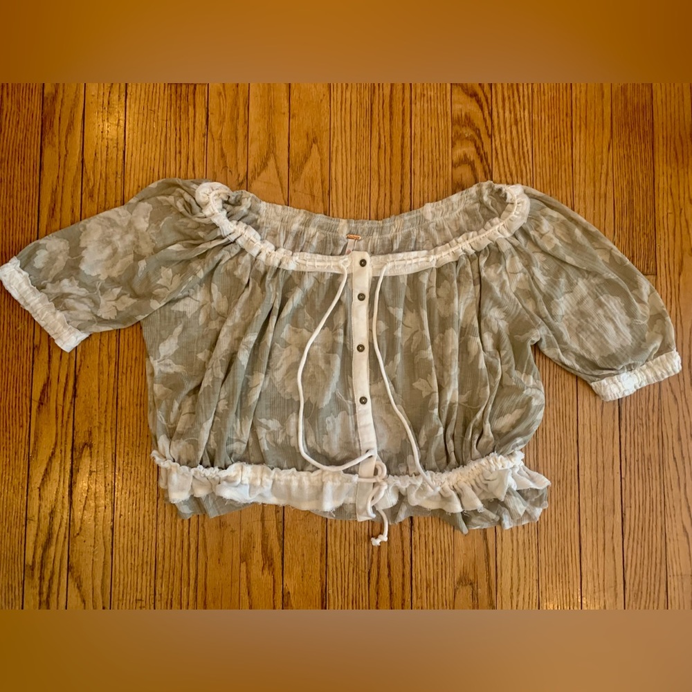 Free People Green and White Floral Crop Top